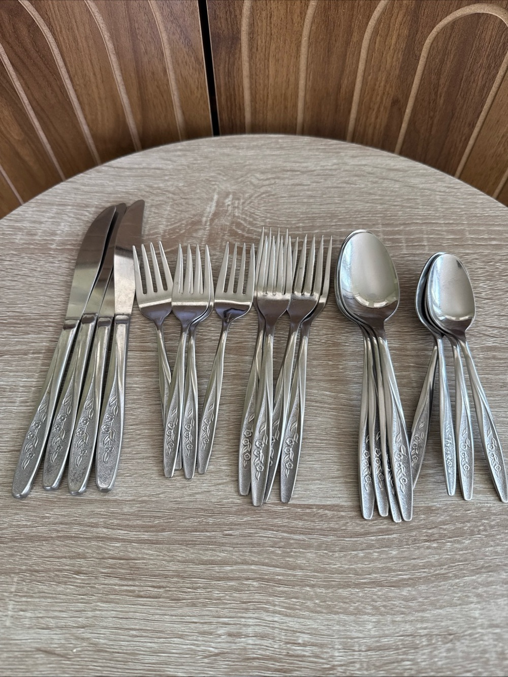 Vintage Superior Stainless Radiant Rose Stainless Steel Floral Flatware Set